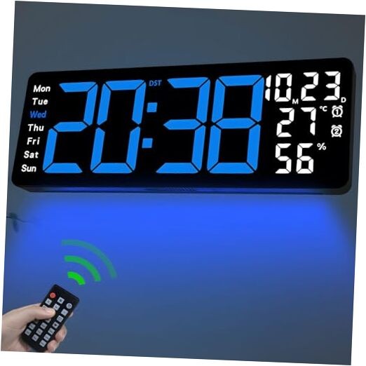 17.3" Large Digital Wall Clock, LED Digital Clock Large Display 17.3 Inch Blue