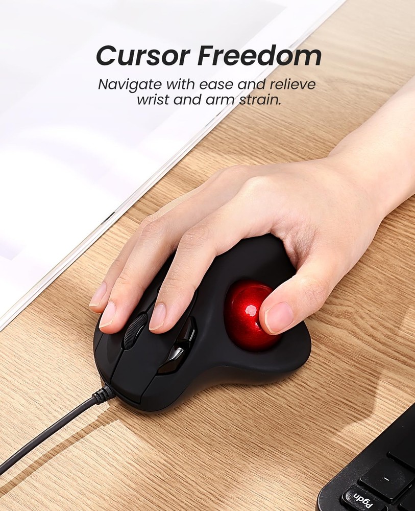Nulea M509 Trackball Mouse Wired, Ergonomic Design, Easy Thumb Control, A-Red