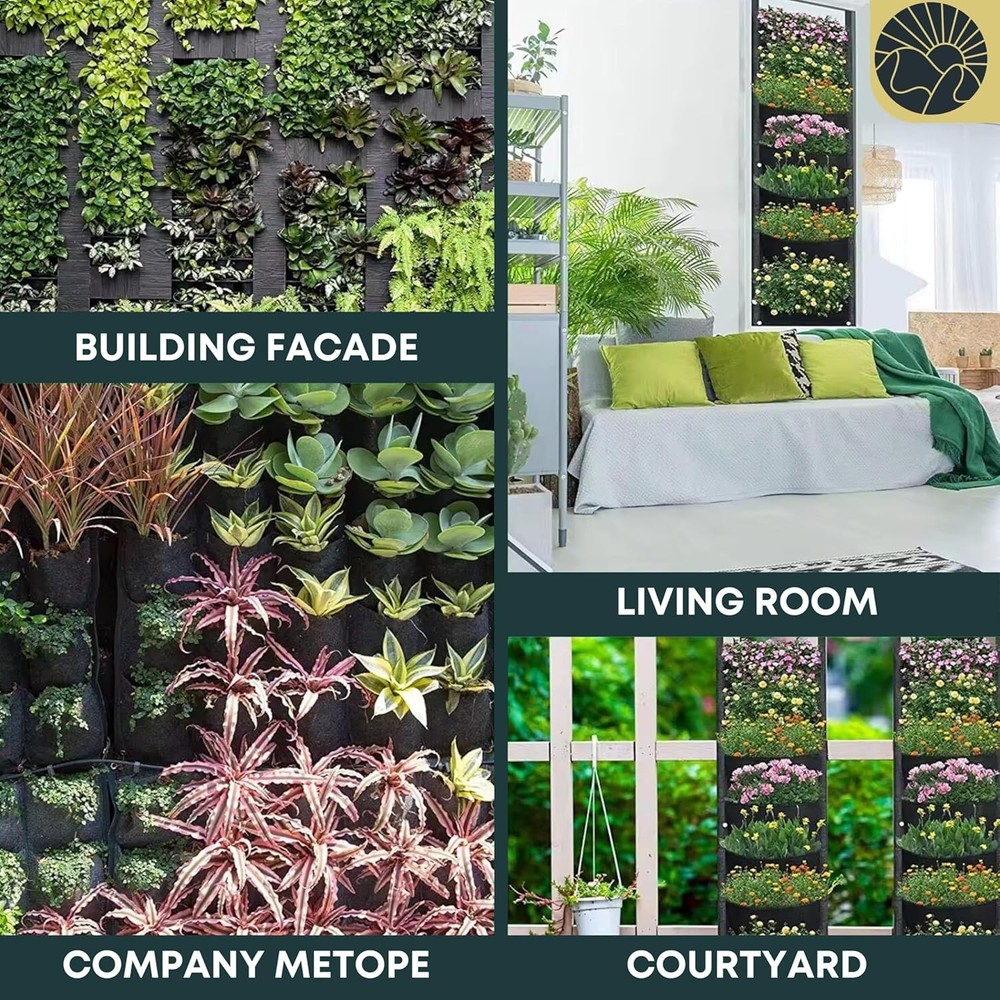 Fence Planters Wall for Outdoors Plants Vertical 7 Pockets, Black