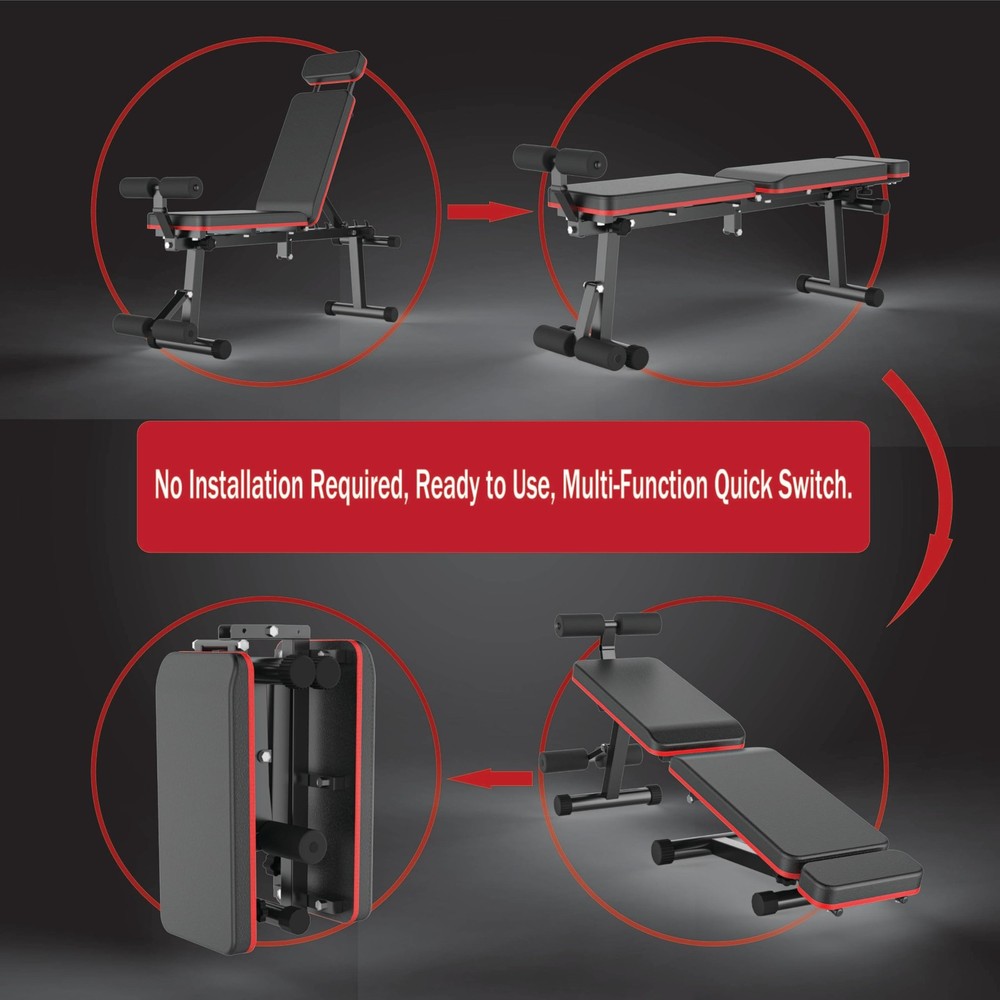Adjustable Weight Bench, Foldable, Incline/Decline/Flat, Full Body Workout, E...
