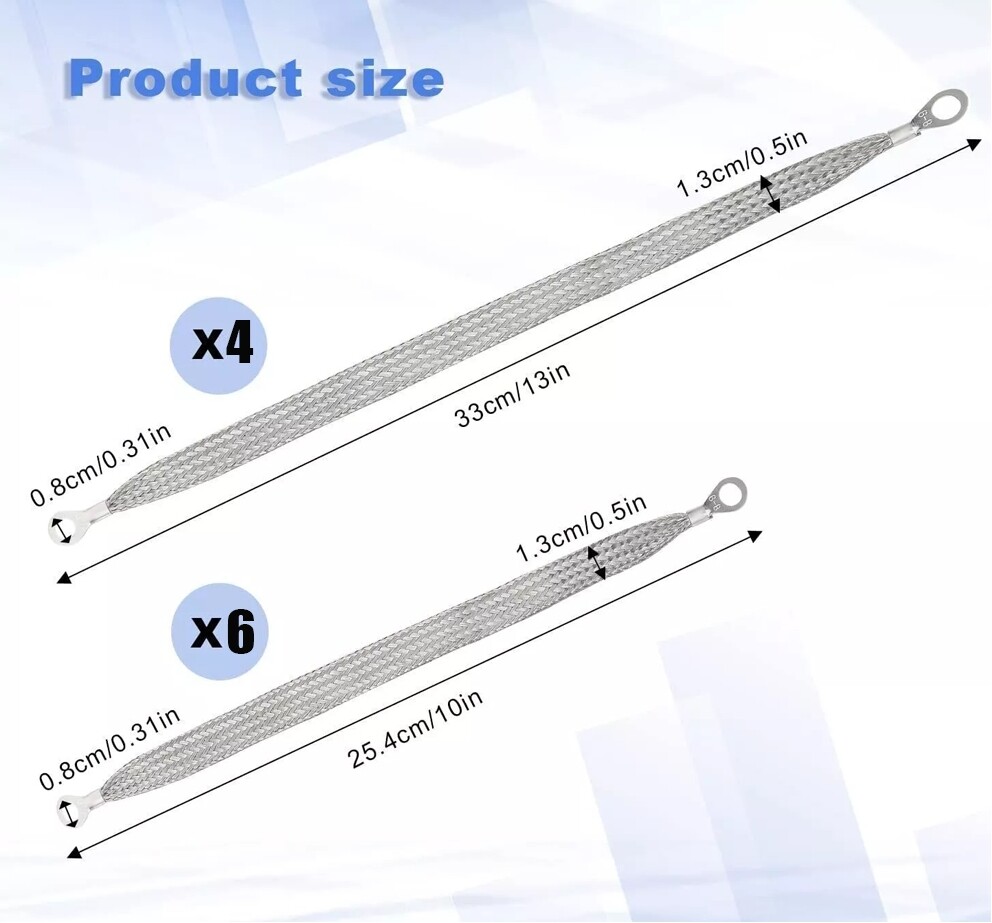 10X Braid Ground Strap Car Engine Ground Strap Cable Firewall Hood Wire End Kits