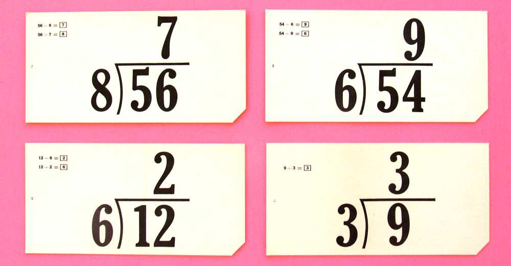 3 MATH FLASH CARDS—SUBTRACT + DIVISION—BASIC FACTS—COLORFUL—STORAGE BOXES