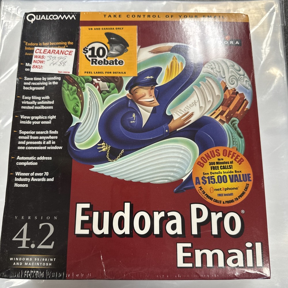 1999 Eudora Mail Pro V4.2 For Windows Sealed Box 90s Software NOS Email New