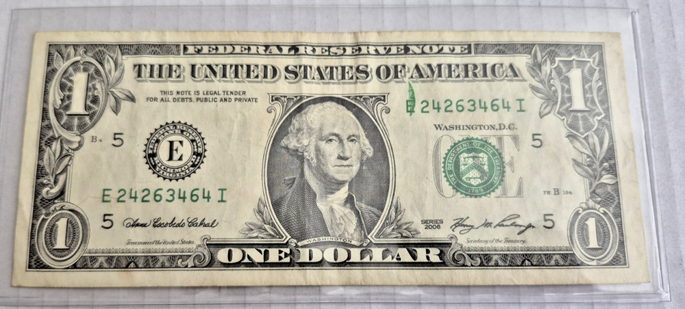 Serial Number Extra Green Over Excess Ink Digit Error 1$ Note Misprint Smear
