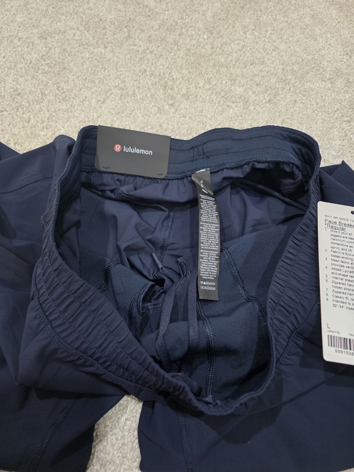 lululemon Pace Breaker Jogger Regular Size L Color True Navy
