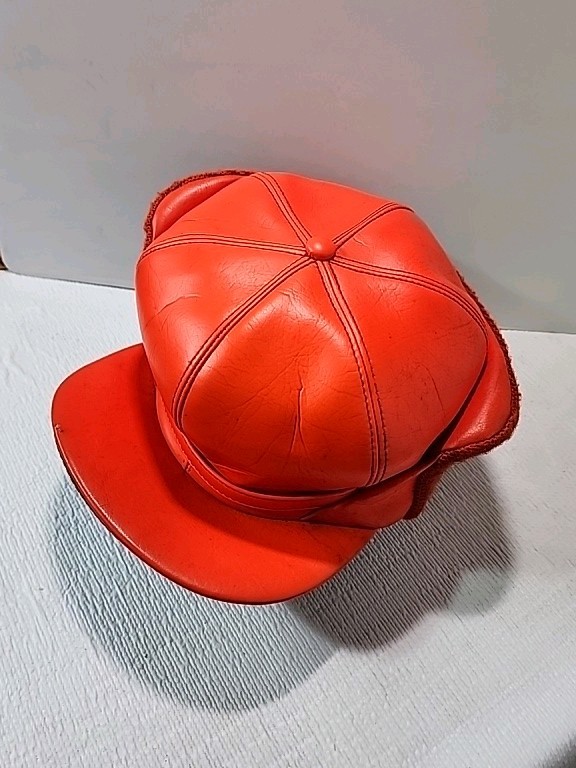 Vintage Hunter Orange Cap Fold Down Ear Flaps.
