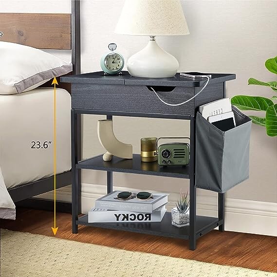 Ecoleben Nightstand Sofa Table with Charging Station