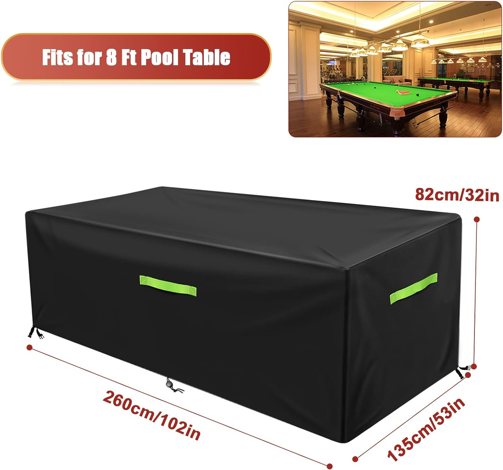 Pool Table Cover, Billiard Table Covers with Handles Buckles Drawstring — Indoor