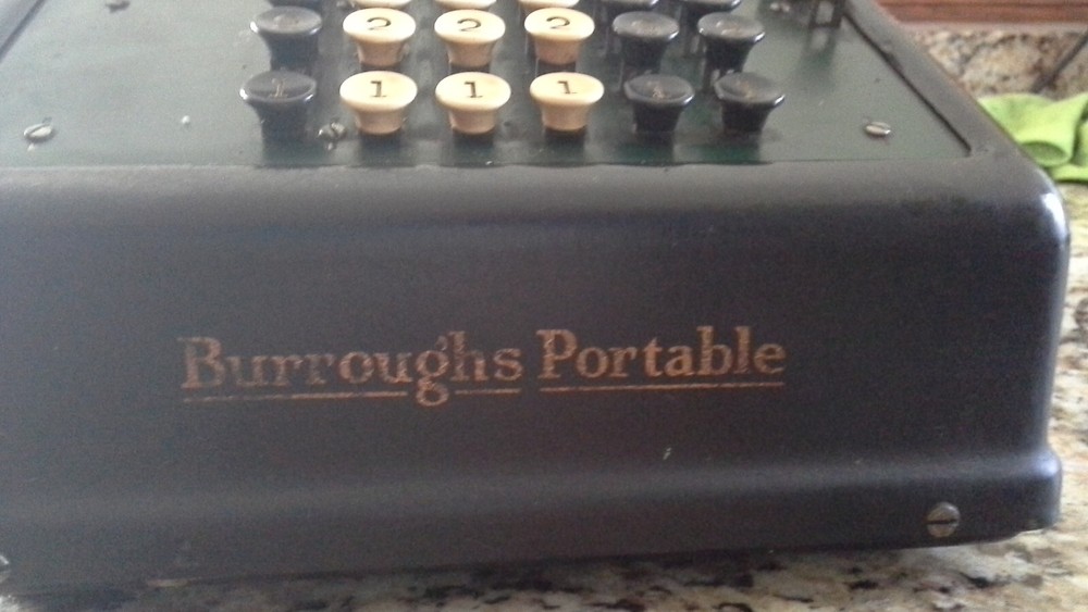 Burroughs Portable Green Top Adding Machine VINTAGE