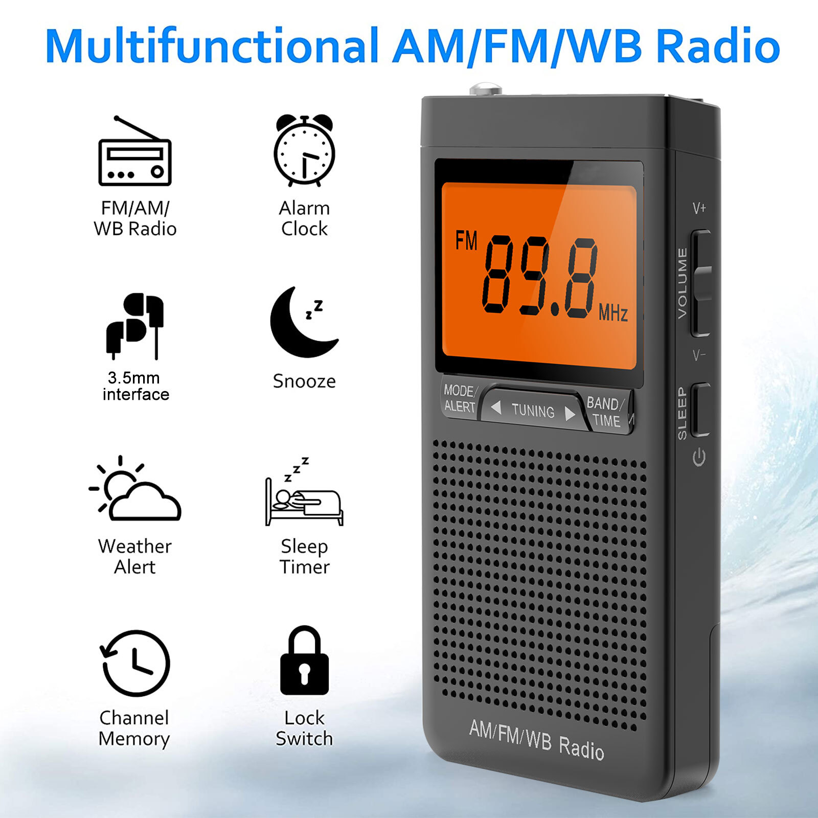 Pocket AM FM Radio Auto-Search NOAA Emergency Receiver Battery Operated Portable