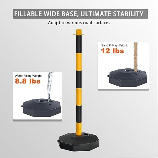 10 Pack Cylindrical Cone Portable Delineator PostCones with Fillable Base