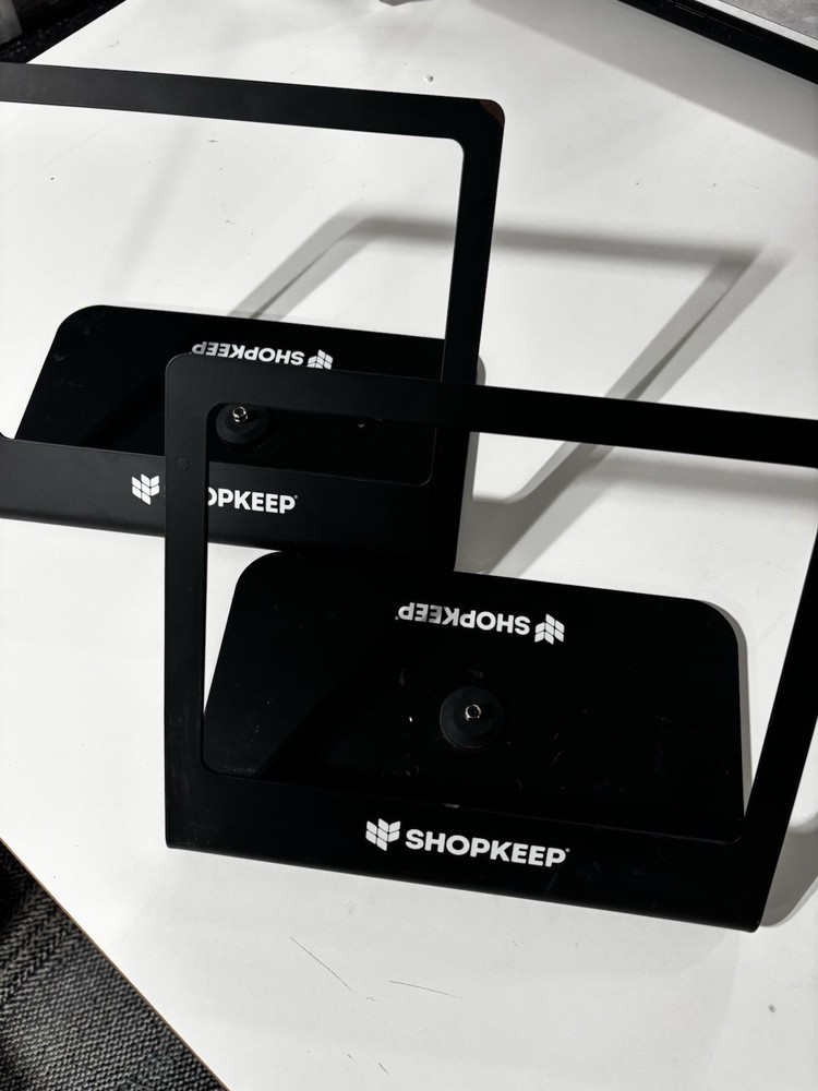 Two Shopkeep POS iPad Stand Heckler Design w/ Pivot Table Base