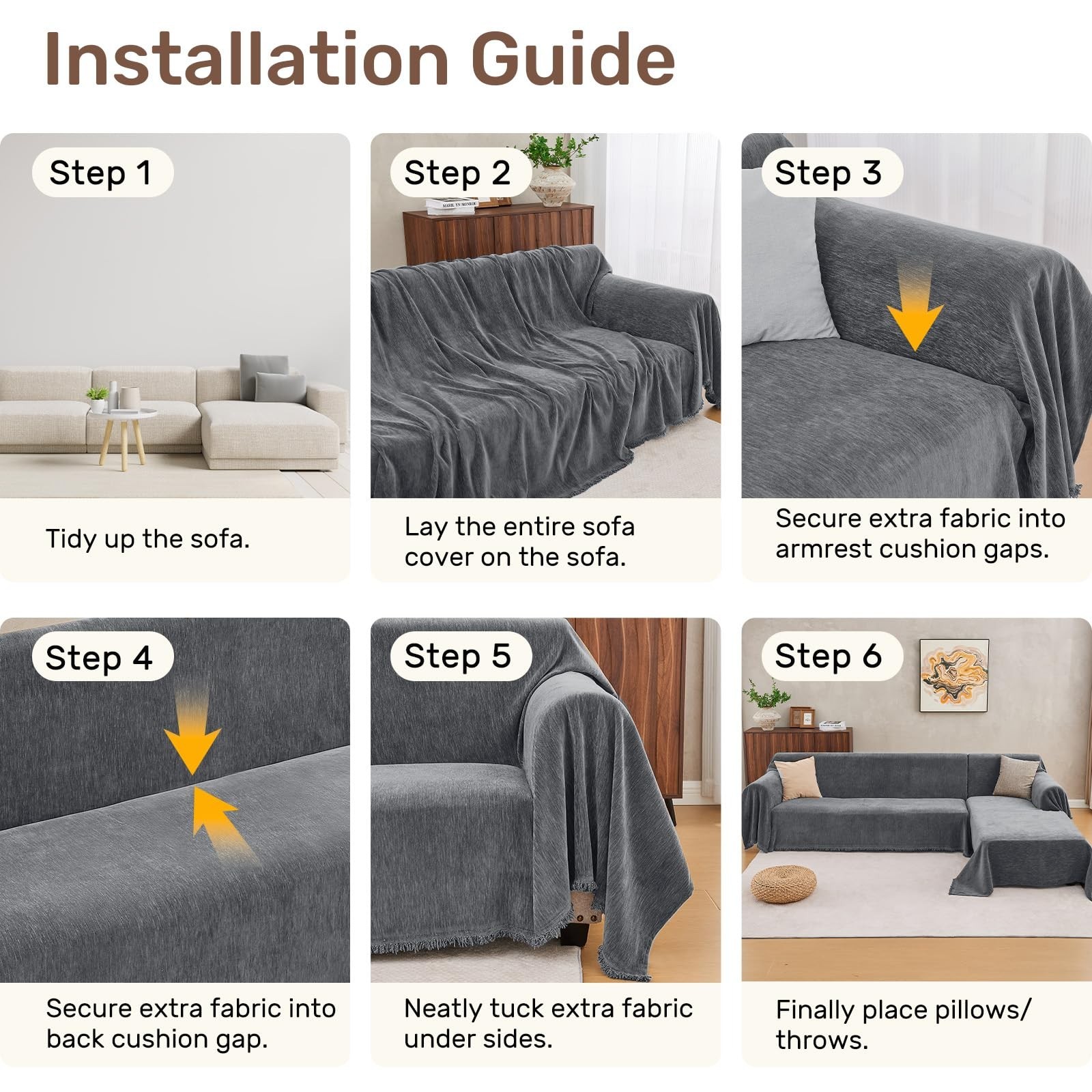 Sectional Couch Covers, 2 Pieces Washable L Shaped Couch Covers Sofa Blanket ...