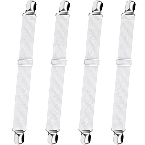 Bed Sheet Straps, Adjustable Elastic Fitted Sheet Corner White 4pcs 4pcs-white