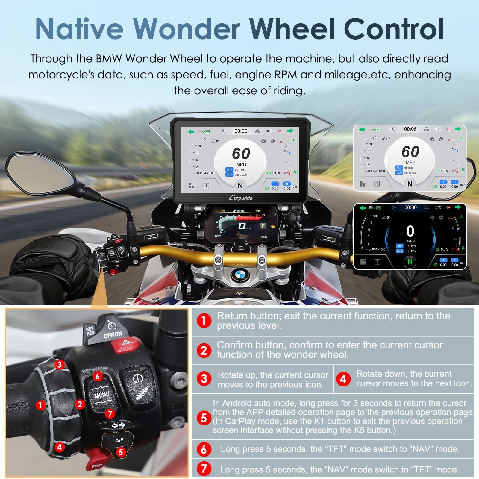 Carpuride W702BS Carplay Android Auto BMW Moto Stereo OEM Transmission Controlle