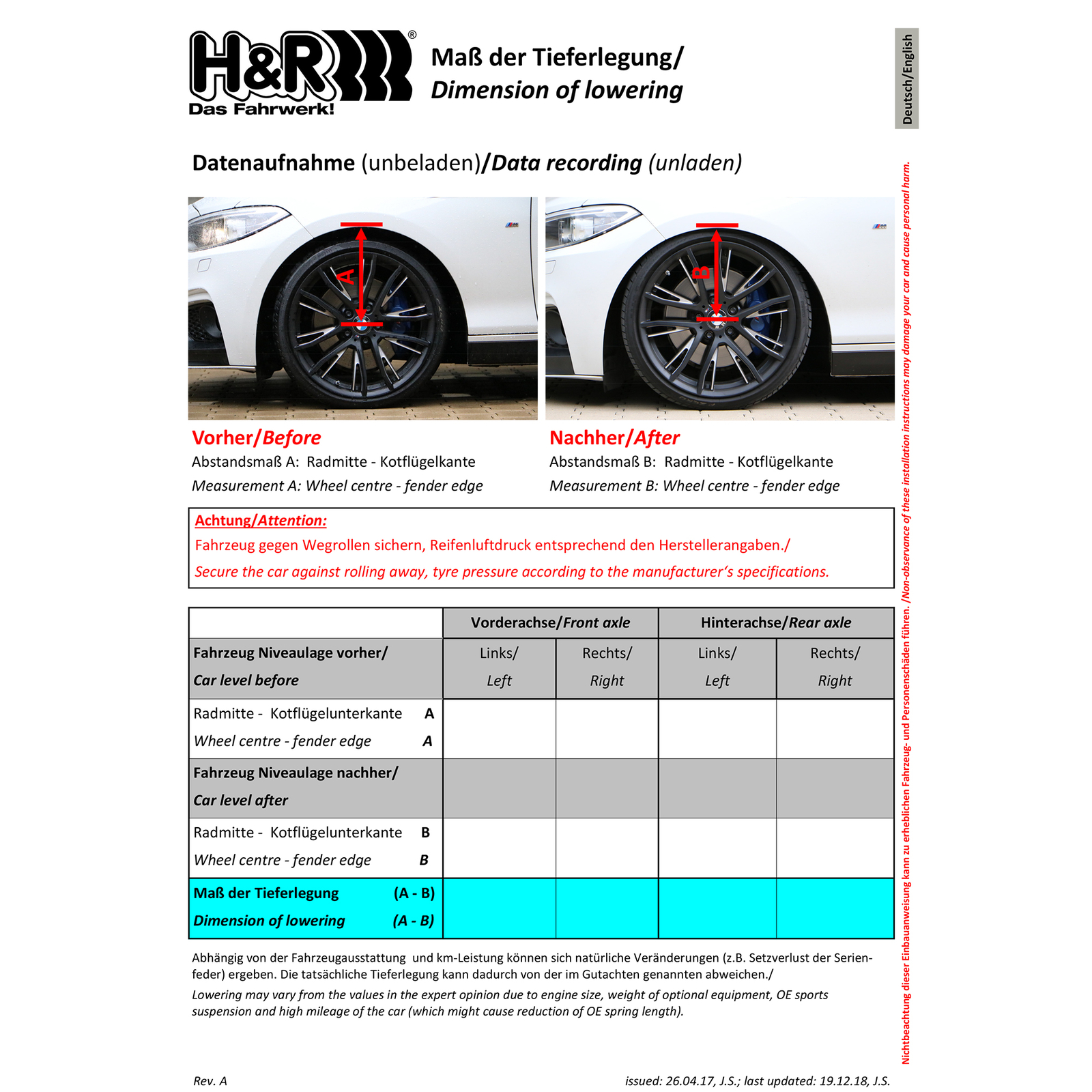 H&R 28926-1 Lowering Springs Kit for 2011-24 BMW X3 F25 G01 / 2017-23 X4 F26 G02