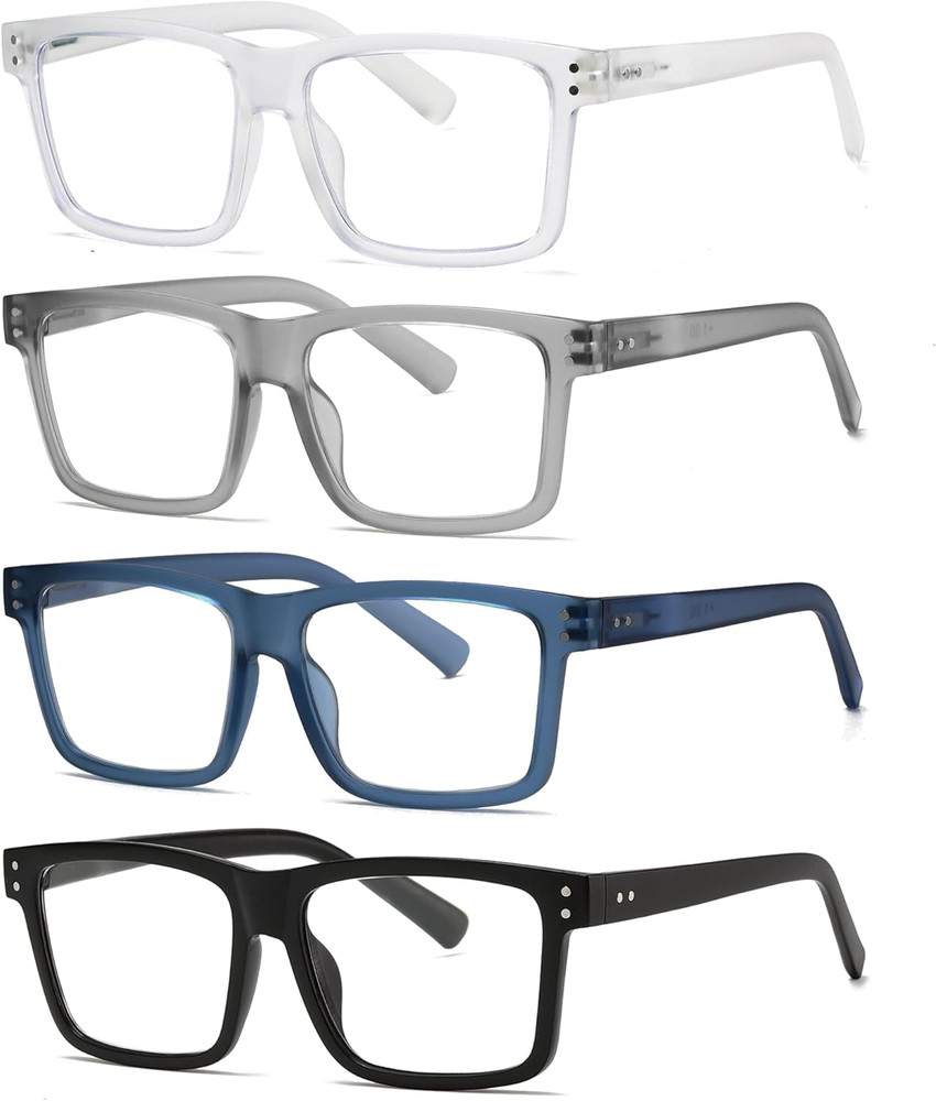 Reading Glasses for Men - 4 Pack Classic Square TR Frame Readers with Spring Hin