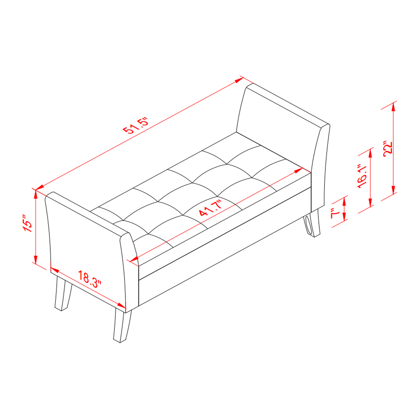 52" Storage Bench Upholstered Ottoman Bench with Arms Velvet Button-Tufted Bench