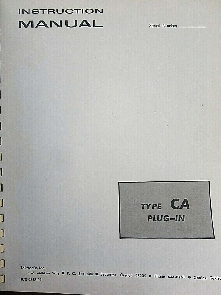Tektronix Type CA Plug-In Instruction Manual 070-0318-01
