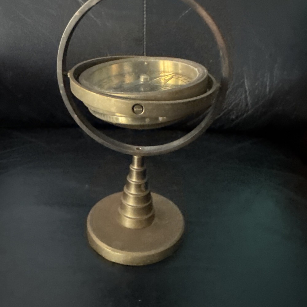 Vintage Solid Brass 7” Floating Gimbal Compass Nautical Decor