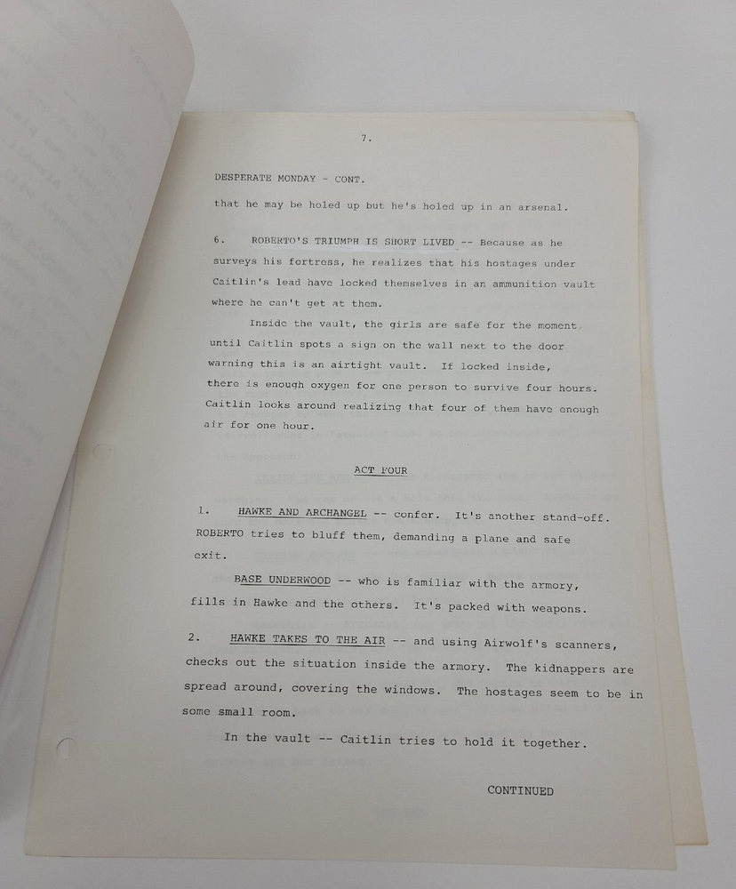 AIRWOLF / Katharyn Powers 1985 TV Script, Jan-Michael Vincent "Desperate Monday"