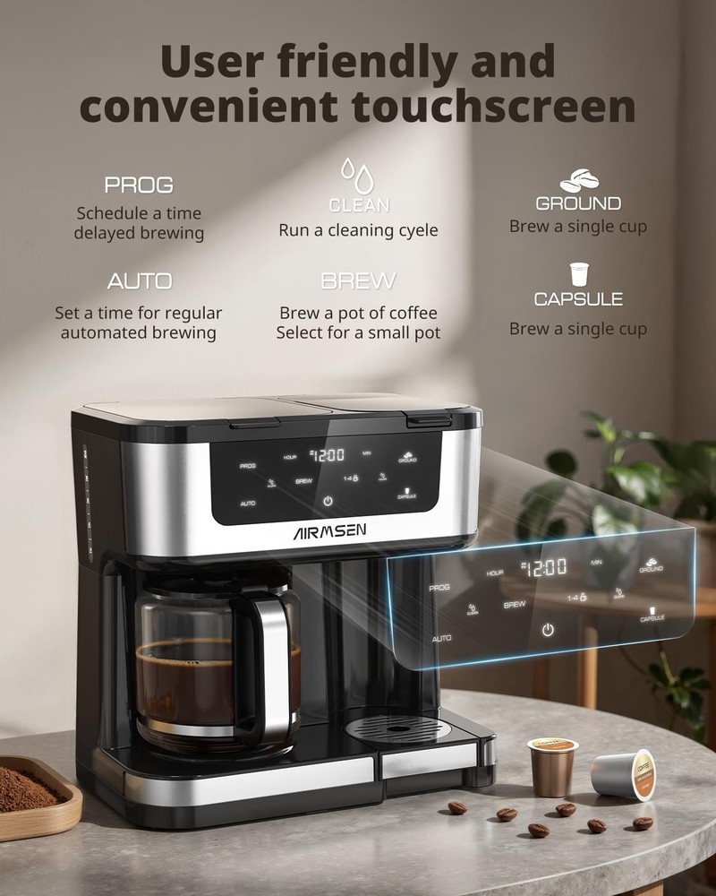 AIRMSEN 12-Cup Programmable Dual Coffee Maker – Single Serve Machine for K-Cu...