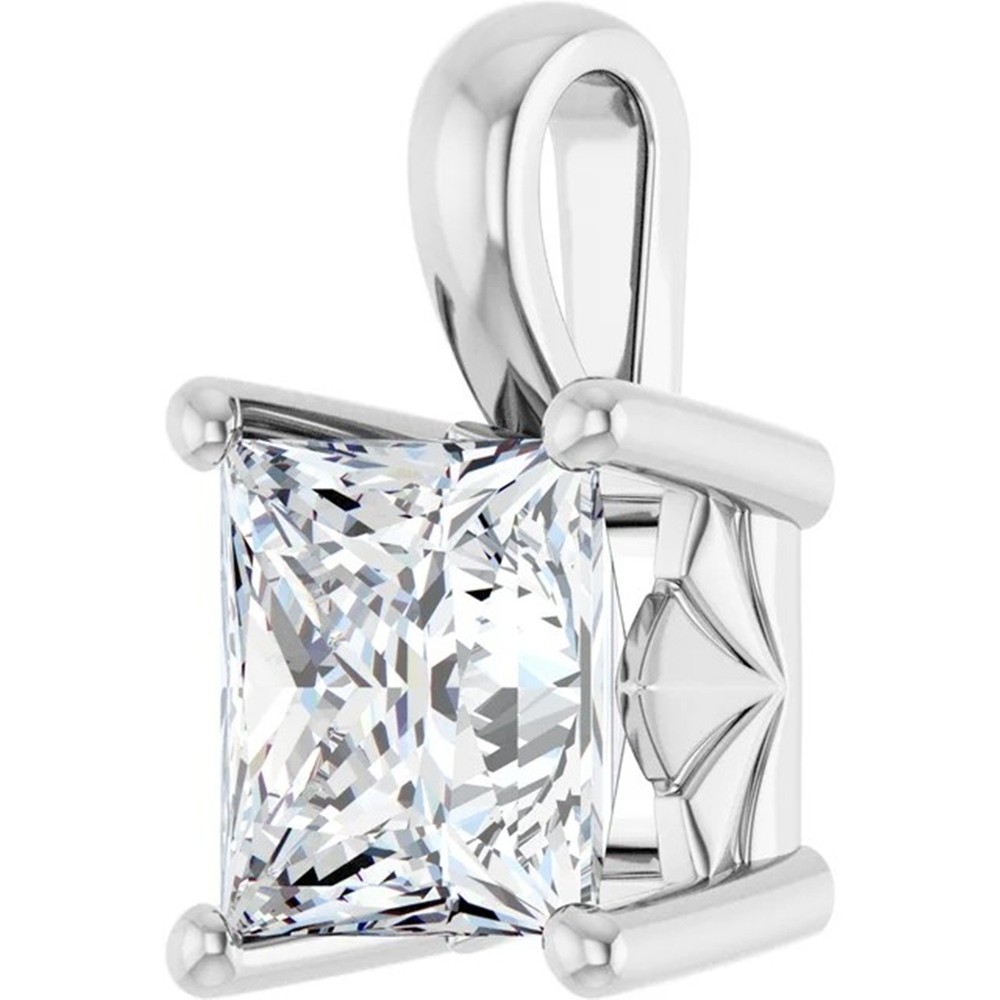 Pendant Mounting Princess Cut Solid 10K White Gold Sculptural Inspired Setting