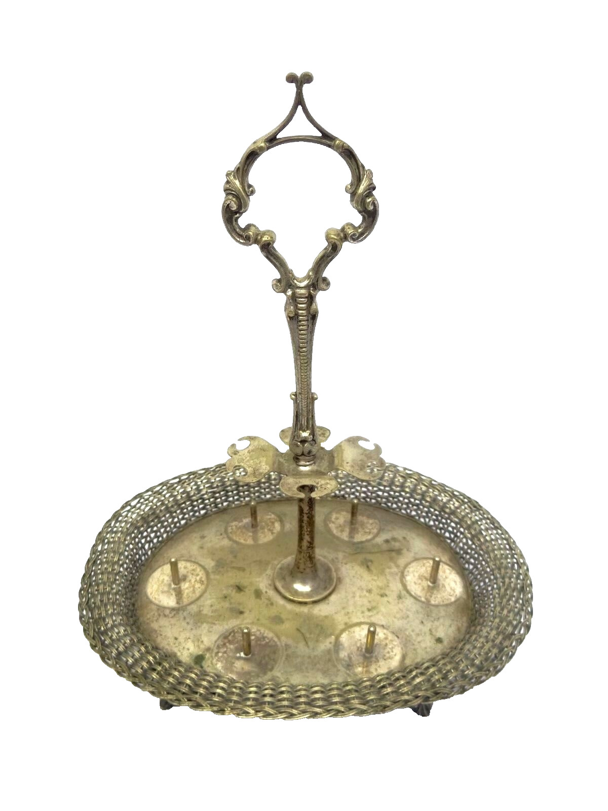 Vintage Used Silverplate Serving Caddy Tray Stand Basket Silver Plate Kitchen