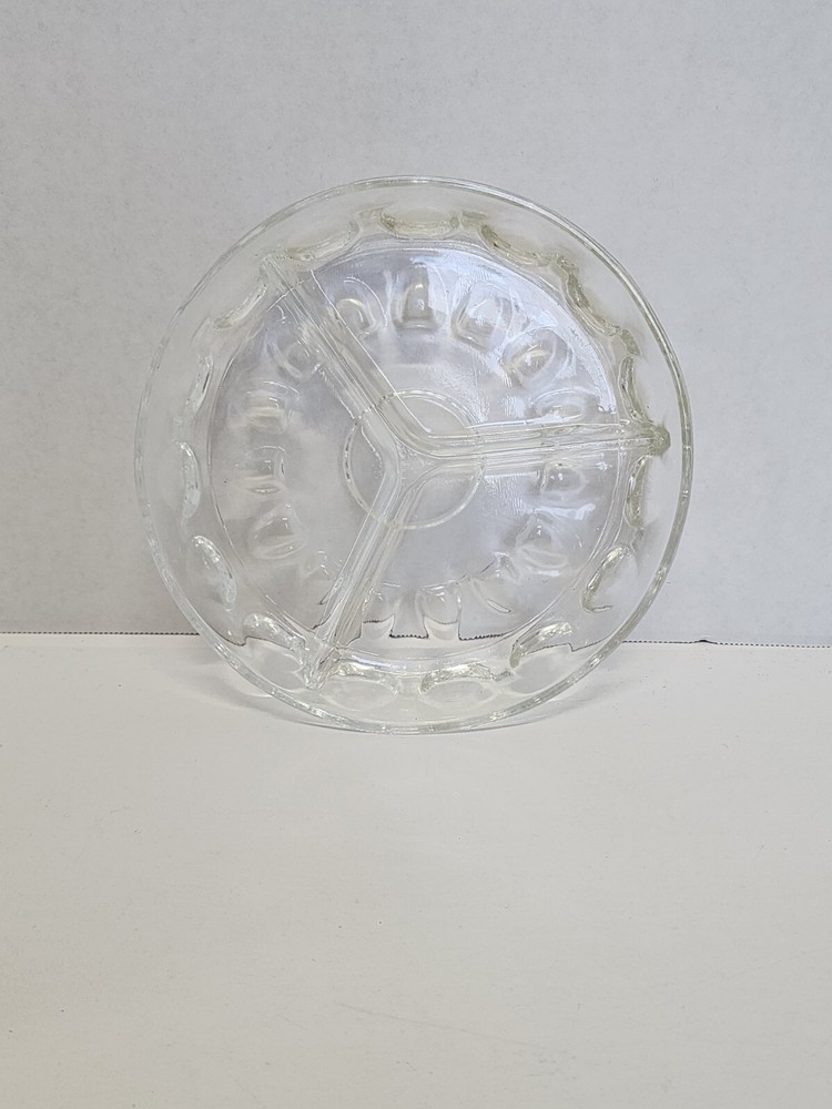 Clear Glass Divided Dish 3 Sections Serving Plate Candy Cheese