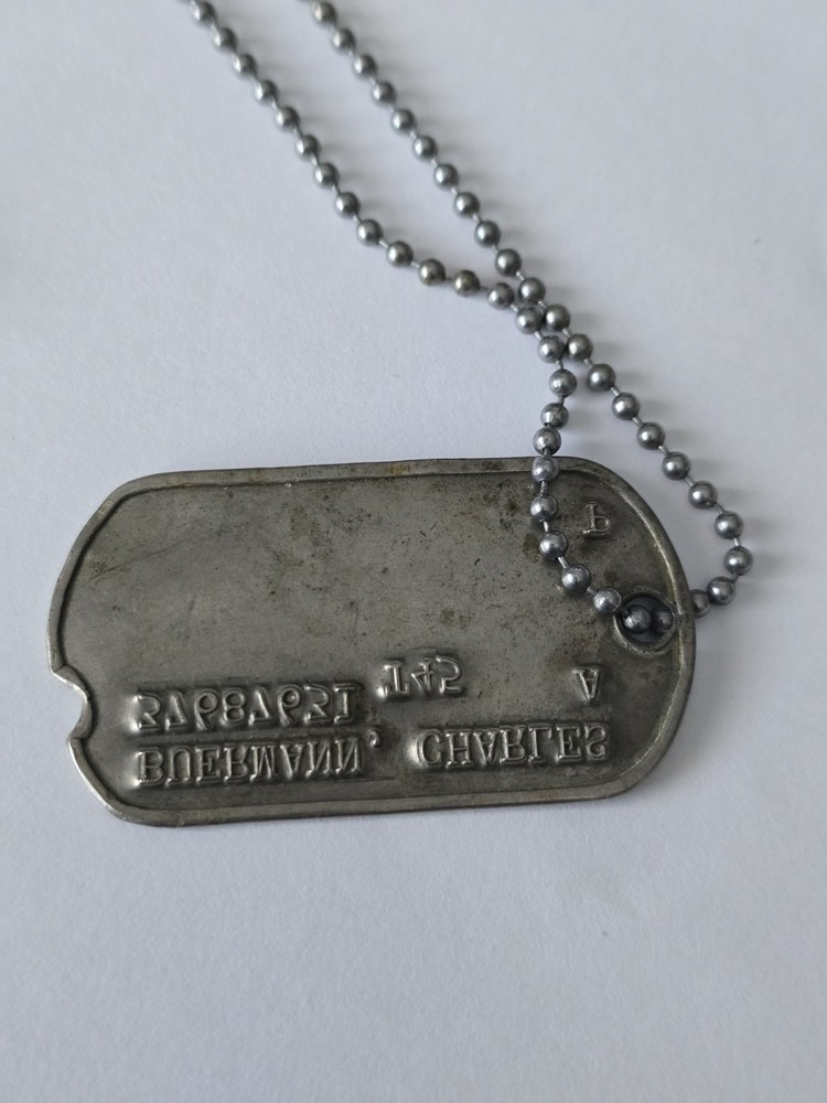 WWII US Army Dog Tag Charles A Buermann 37687857 T43 w/ Chain Coins