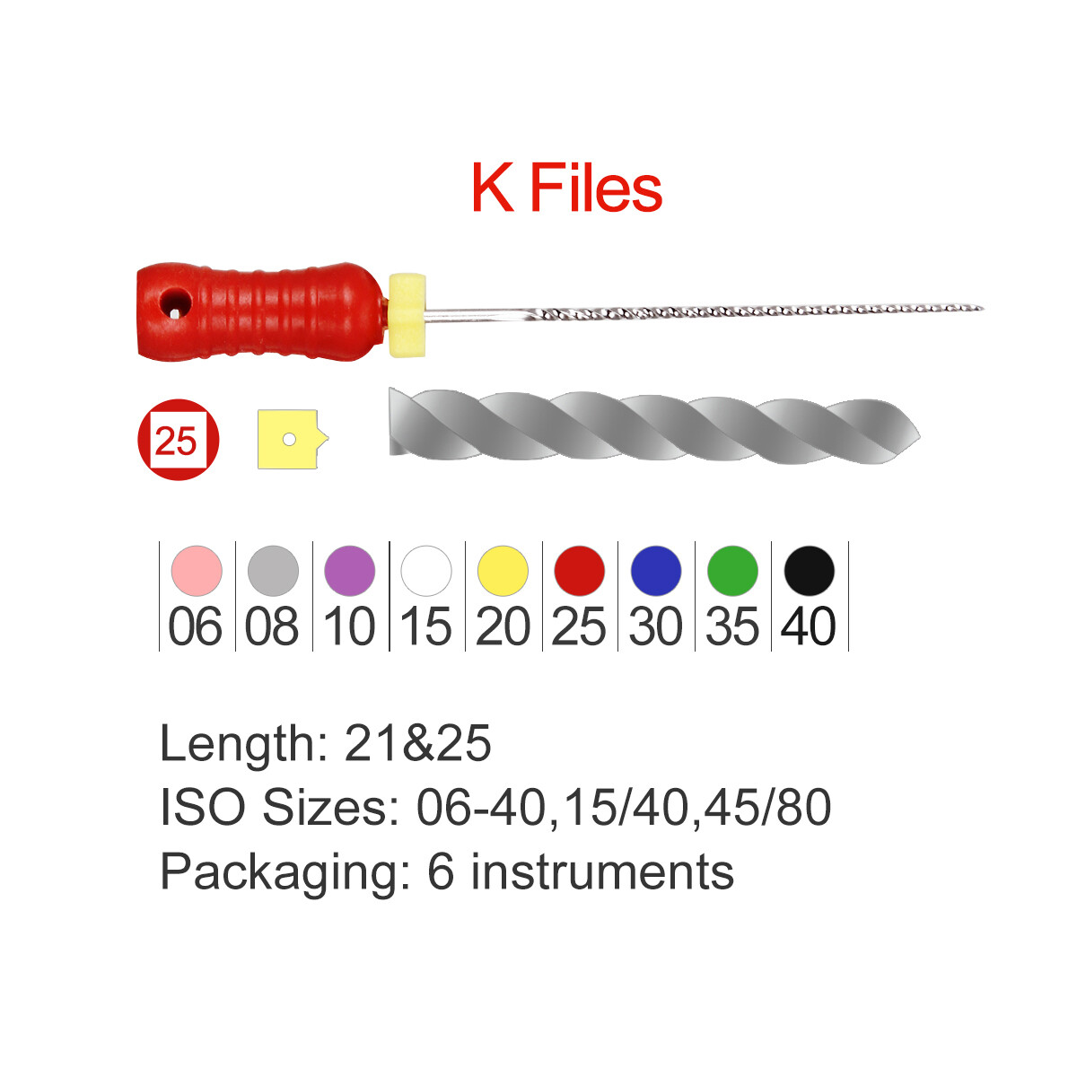 6pcs AZDENT Dental Endodontic Files K-Files Hand Use 10# 25mm Stainless Steel CE