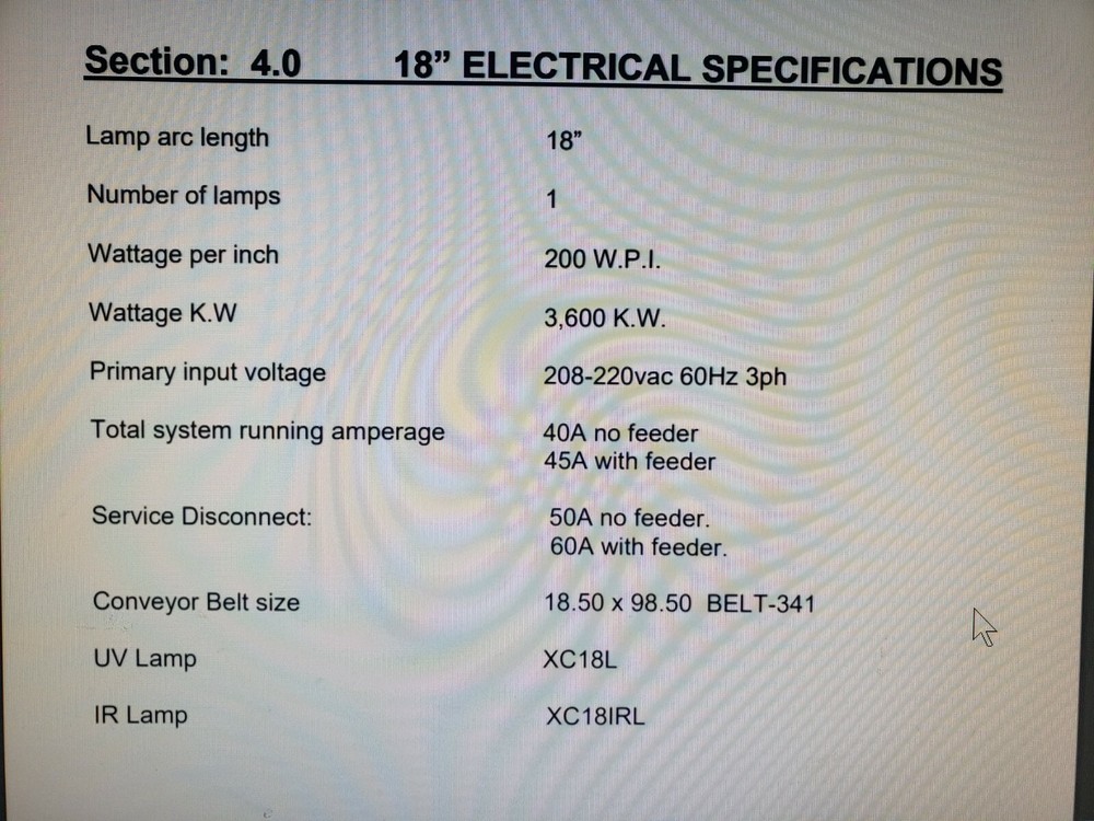 2005 TECH LIGHTING UV COATER & DRYER-18"