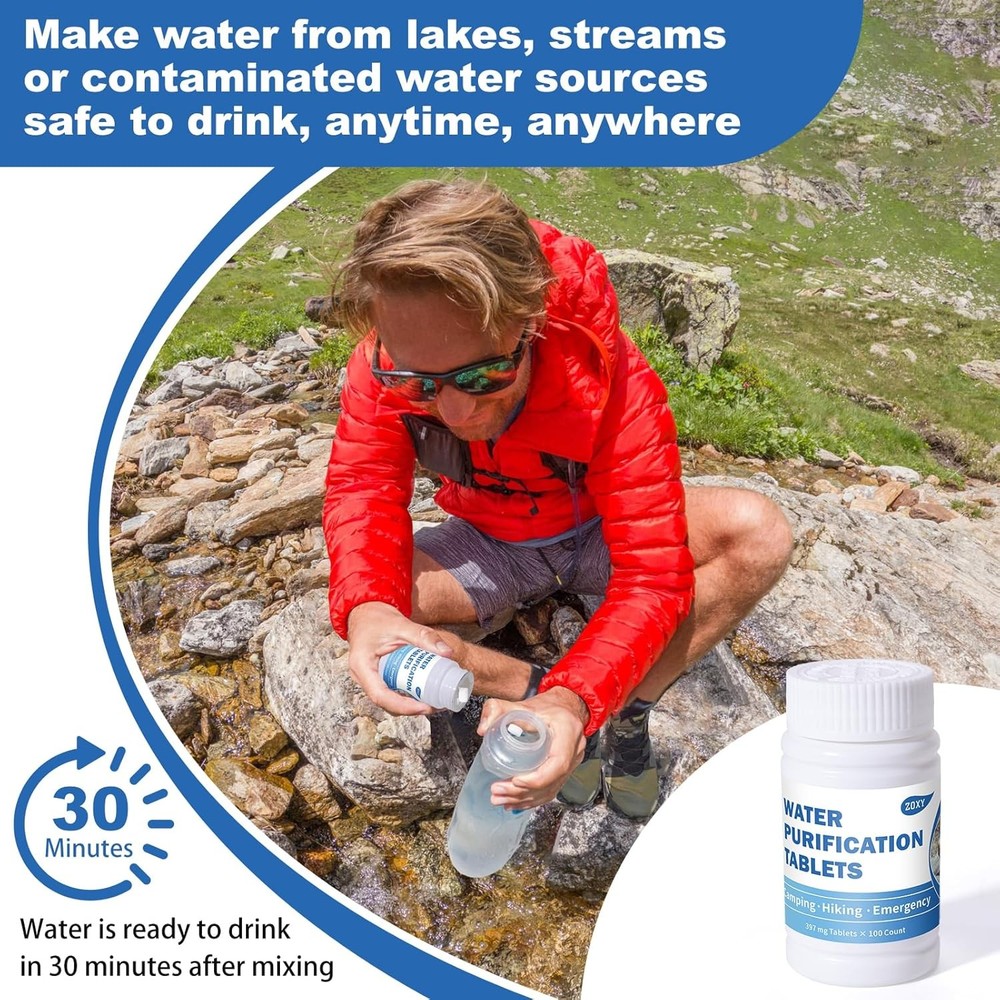 Water Tablets Purification for Drinking (100 Count) - Water Filtration System Su