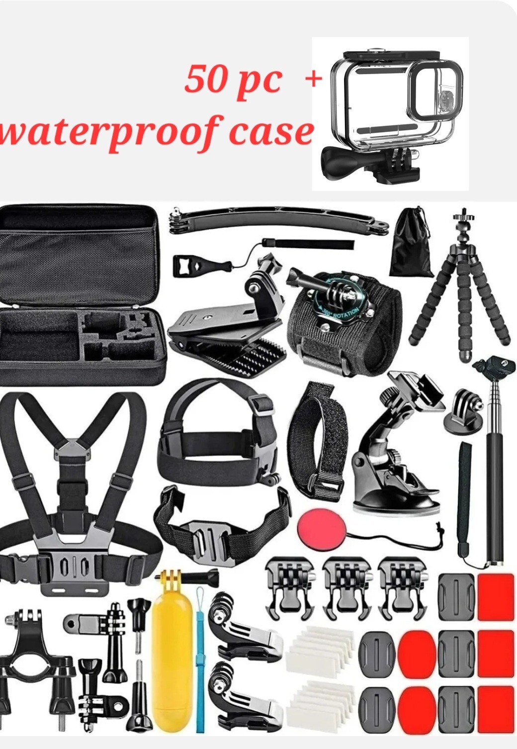 50-in-1 + Waterproof Case for Gopro Hero 12 11 10 9 Action Camera Accessory Kit