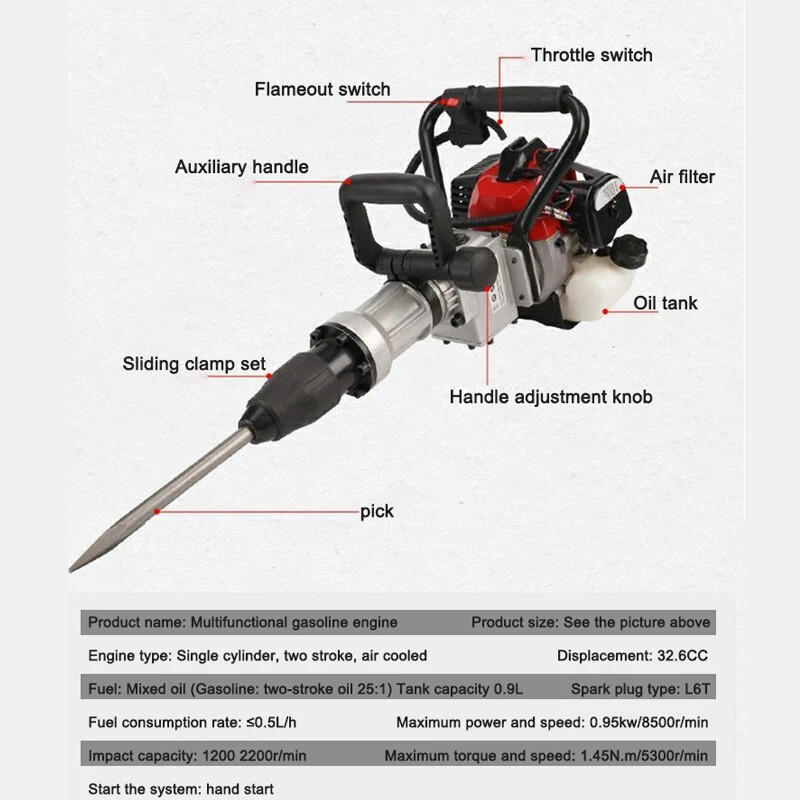Multifunctional Gasoline Engine 2-Stroke Pile Driver Machine T-Bar And Drilling