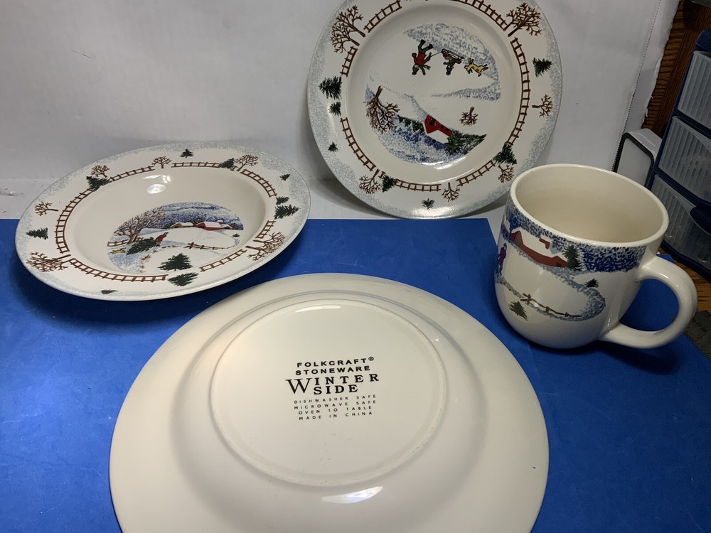 Folkcraft Stoneware Winterside 4 Piece Set