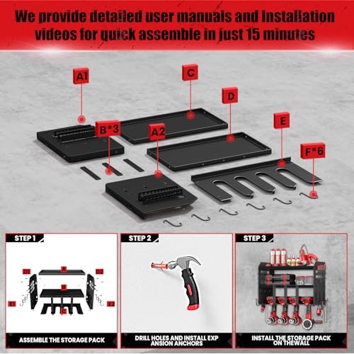 Power Tool Organizer Wall Mount: Heavy Duty Storage Organization Stand black