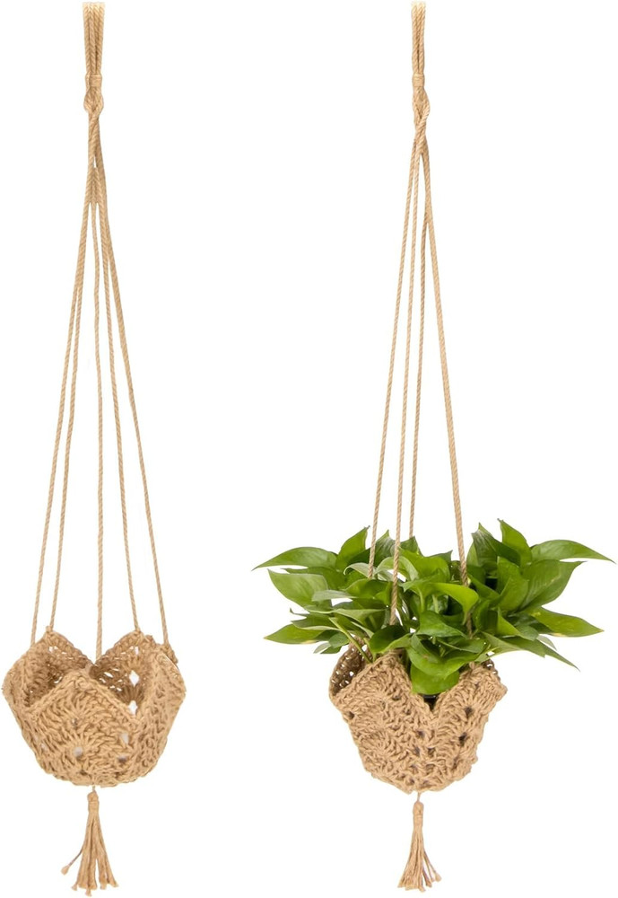 2PCS Macrame Plant Hangers Indoor Boho Hanging Planters with Hooks Jute Rope Dec