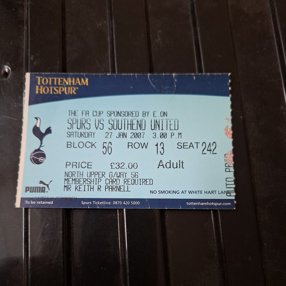27/1/2007 Tottenham v Southend FA Cup Ticket
