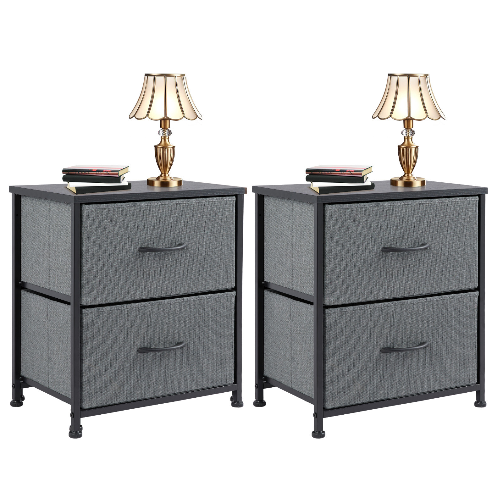 2Pcs Nightstand End Table Side Table with 2 Fabric Drawers Bedside Table Bedroom