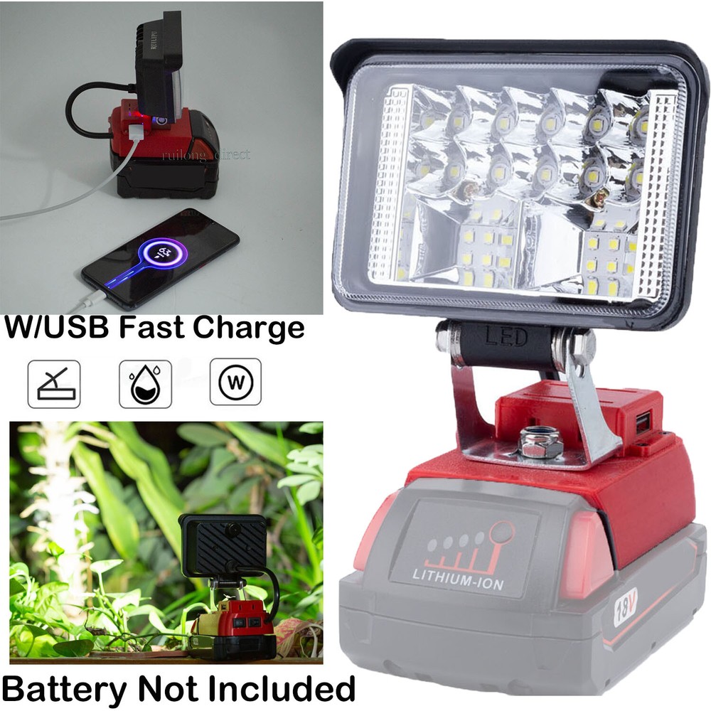 Outdoor LED Work Light For Milwakee 18V Lithium Battery Flood Light Flashlight