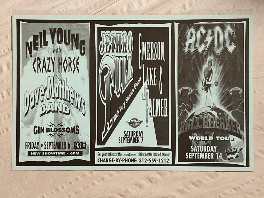 AC/DC 1995 Tour Poster Neil Young Jethro Tull Emerson Lake & Palmer Chicago