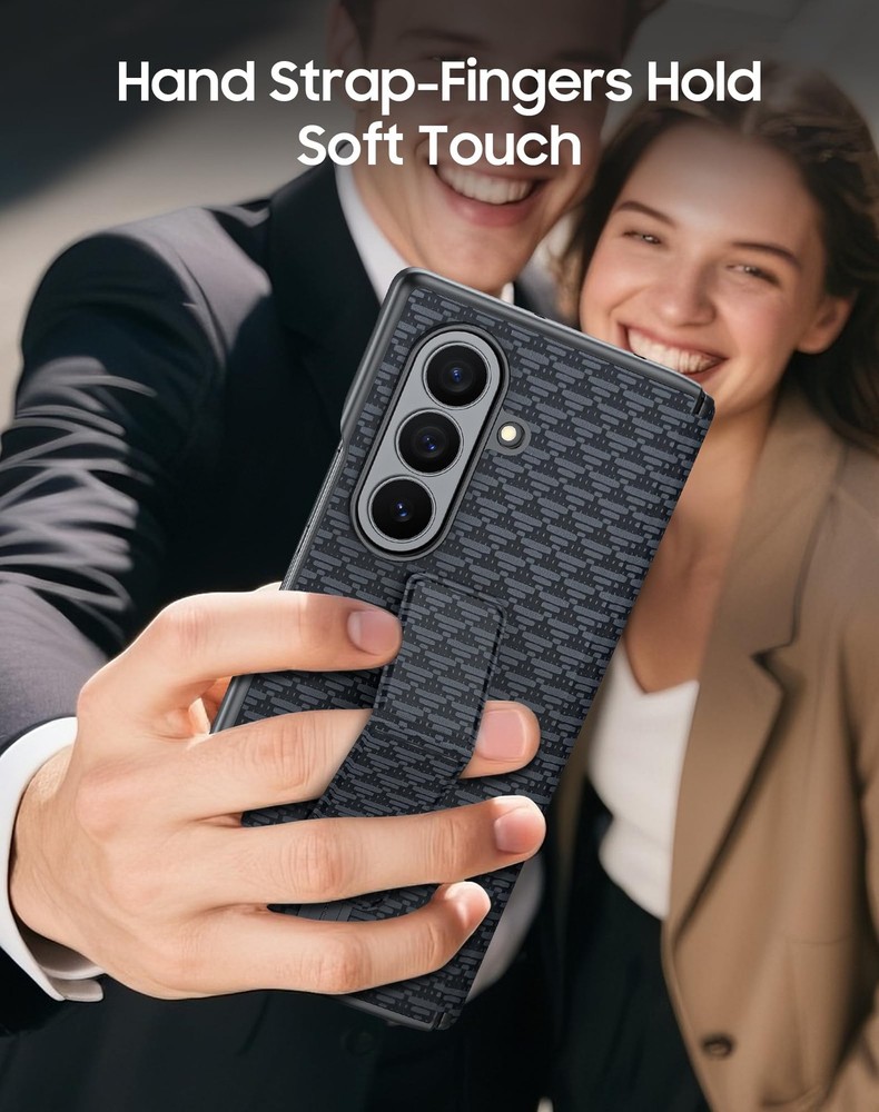 Vizvera Galaxy Z Fold 7 Leather Case Screen Protector 2 Pack Hinge Shockproof Bl