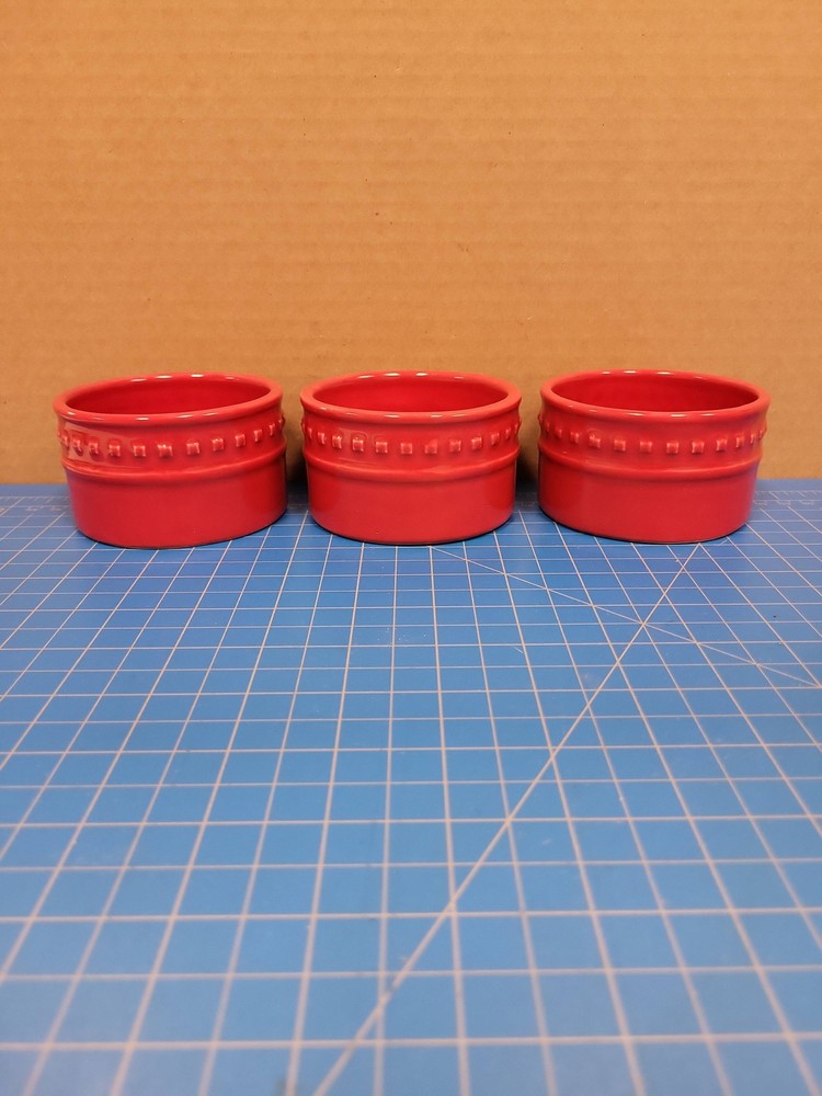 Emeril Red Ramekins Set 3 Oven Safe Dishwasher Safe Microwave Safe Stackable