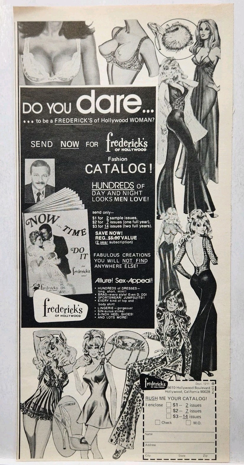 1974 Fredericks Of  Hollywood Lingerie Sexy Girl Retro Original Print Ad Life