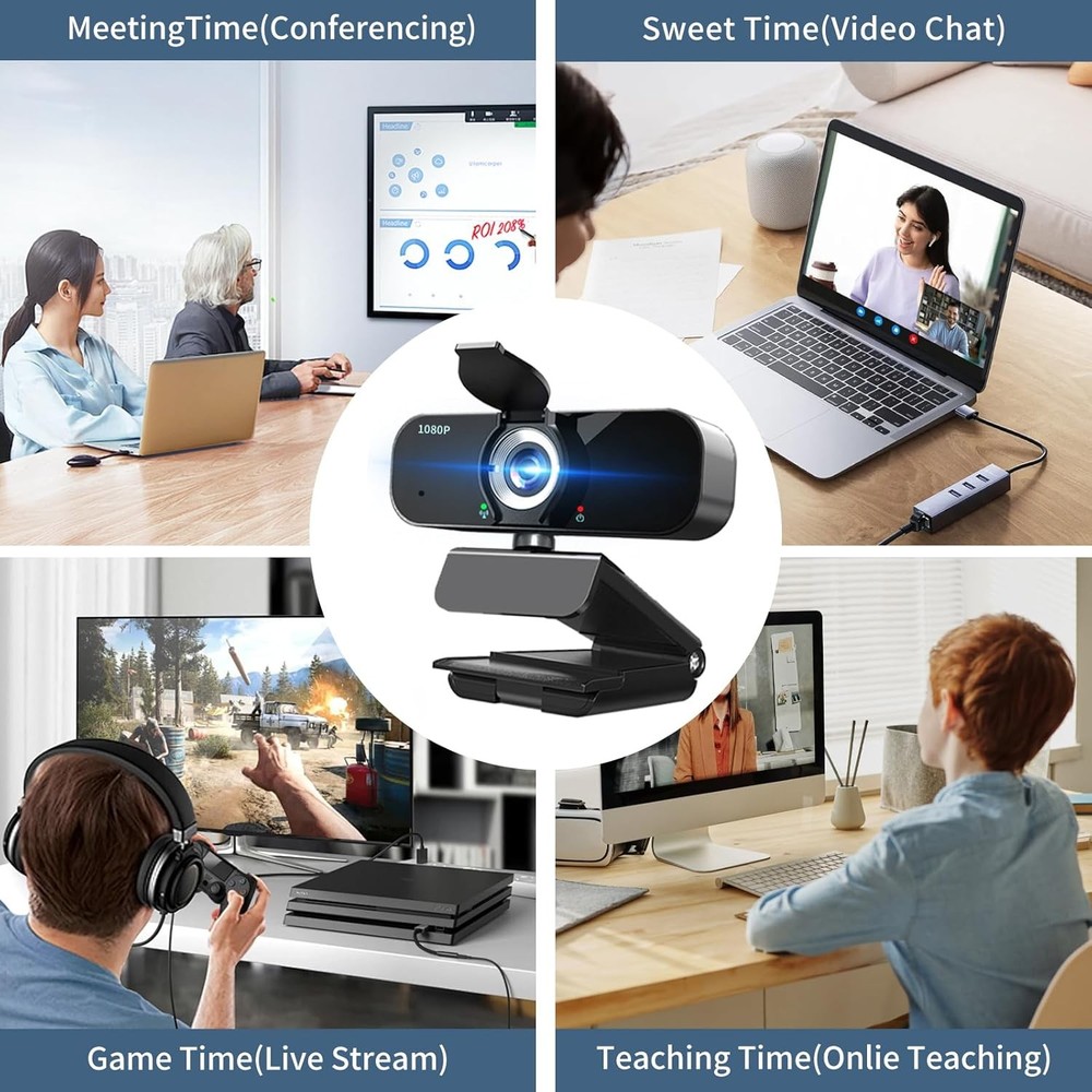 1080P Webcam for Computer/Laptop/Desktop/PC, External Camera with Microphone, US