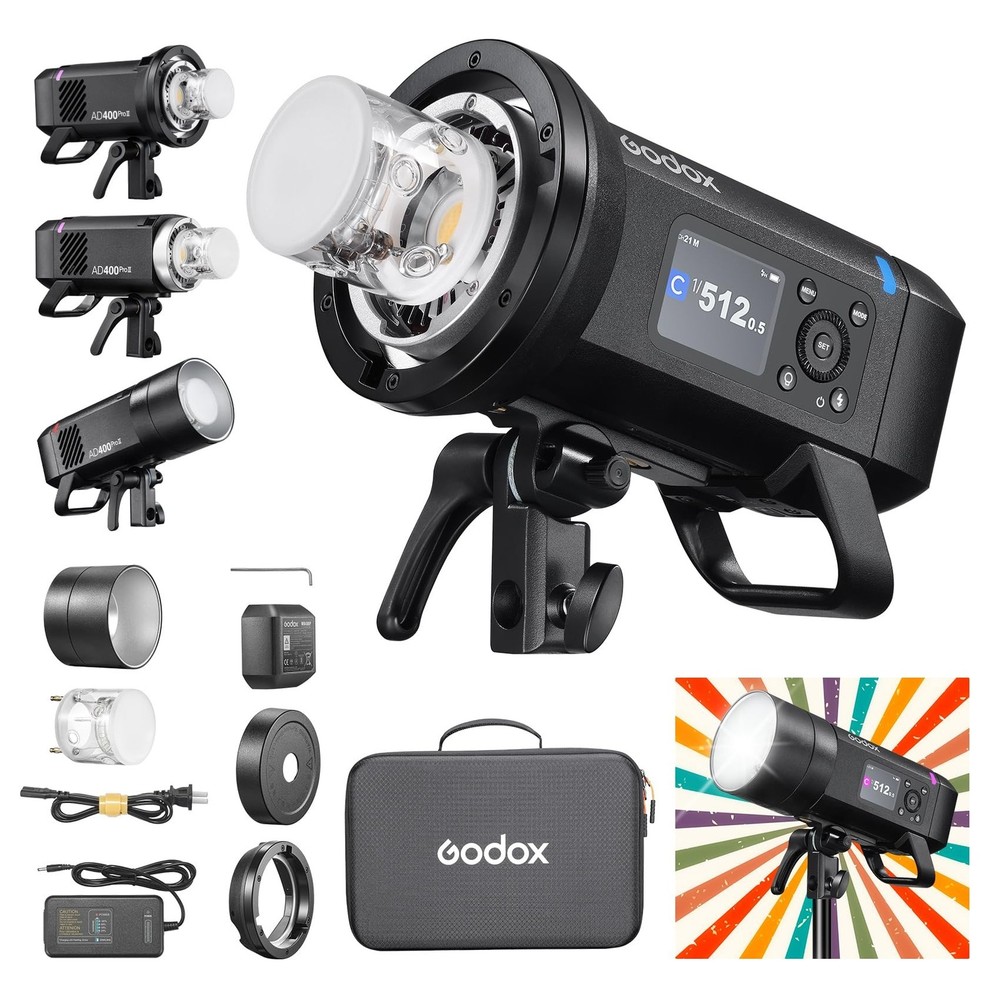 Godox AD400PROII Profession Studio Flash Light with Godox&Bowens Mount GN72 4...