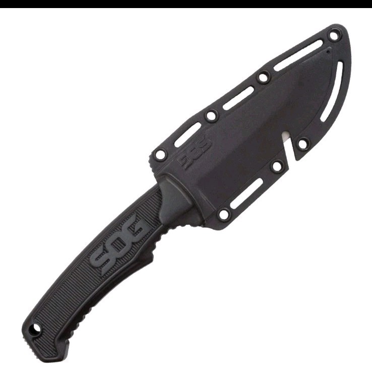 SOG Field Fixed Blade Knife 7Cr17MoV Steel Full Tang w/ Sheath Black TPR 4"