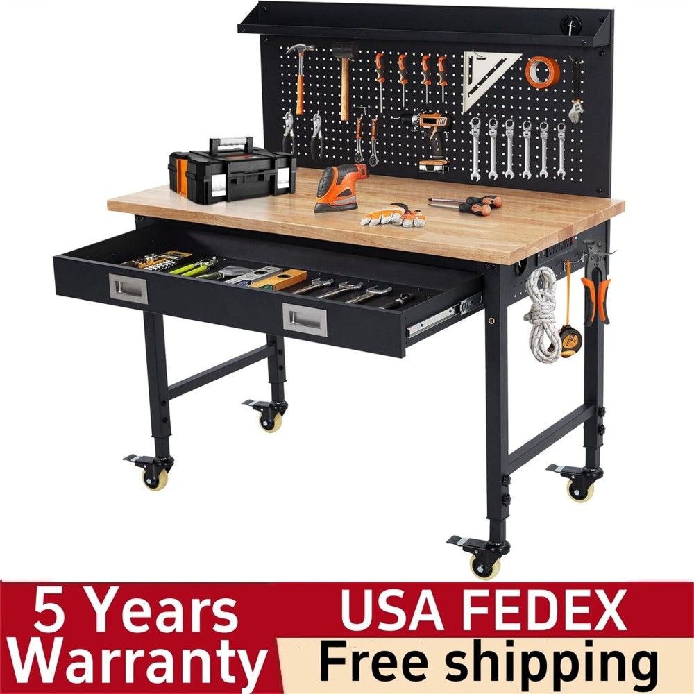 ✅48" Workbench Adjustable Height Workstation with Drawer Storage Backplate 2000L