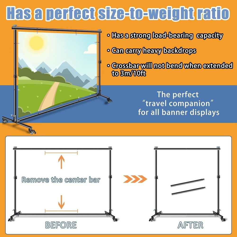 Versatile Heavy Duty Backdrop Stand, with Wheels, 10 * 7ft Adjustable Background